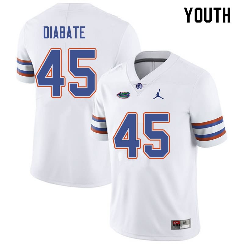NCAA Florida Gators Mohamoud Diabate Youth #45 Jordan Brand White Stitched Authentic College Football Jersey NCM7464JE